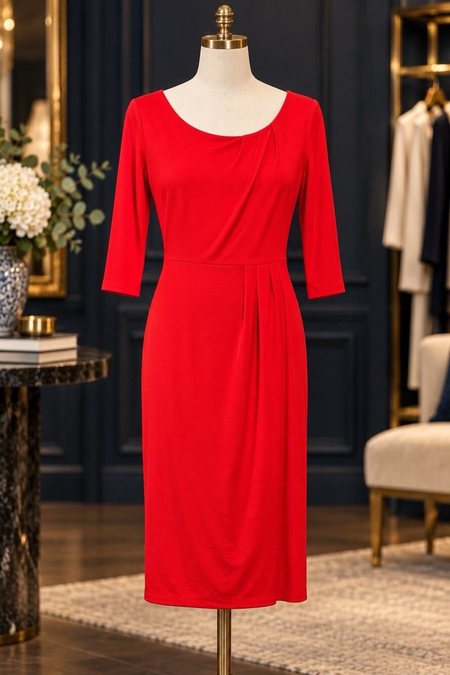 LK Bennett London Red V Neck Wrap Sheath Dress Size 8